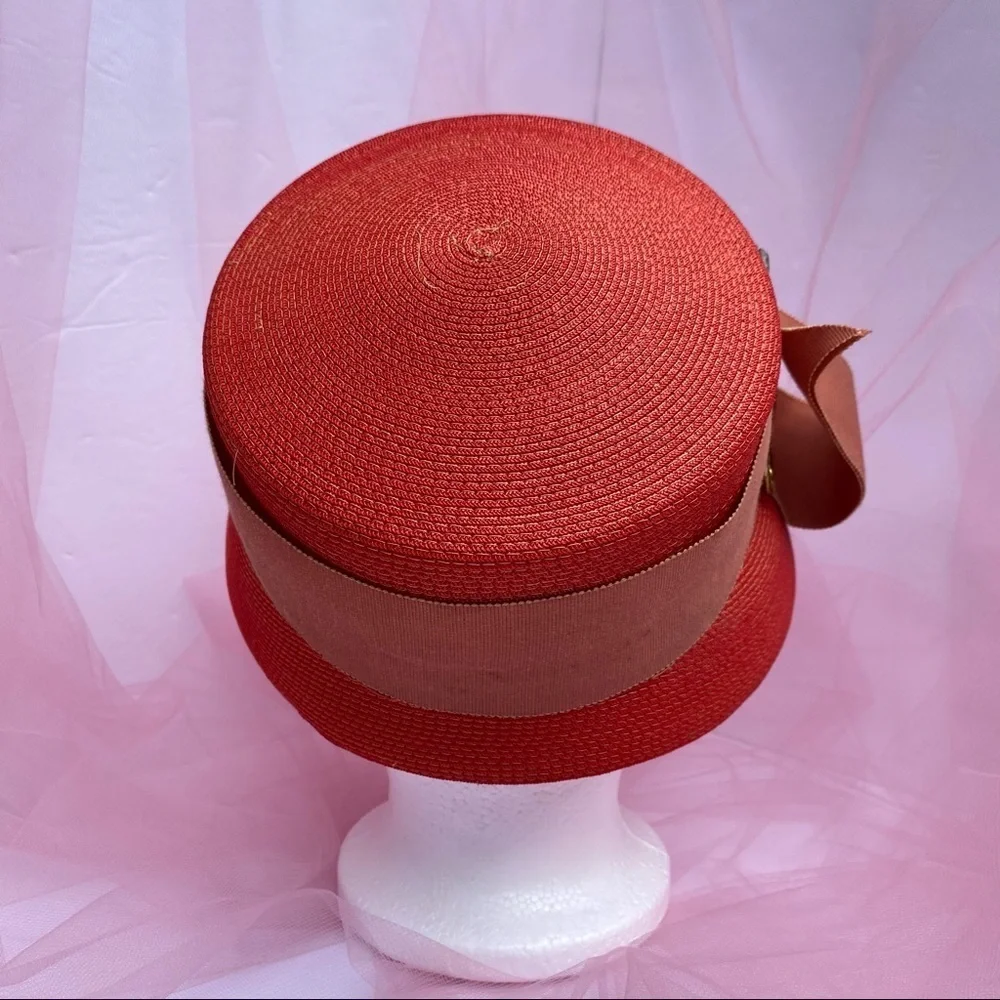 Vintage Orange Bucket Cloche Hat - Picture 4 of 9